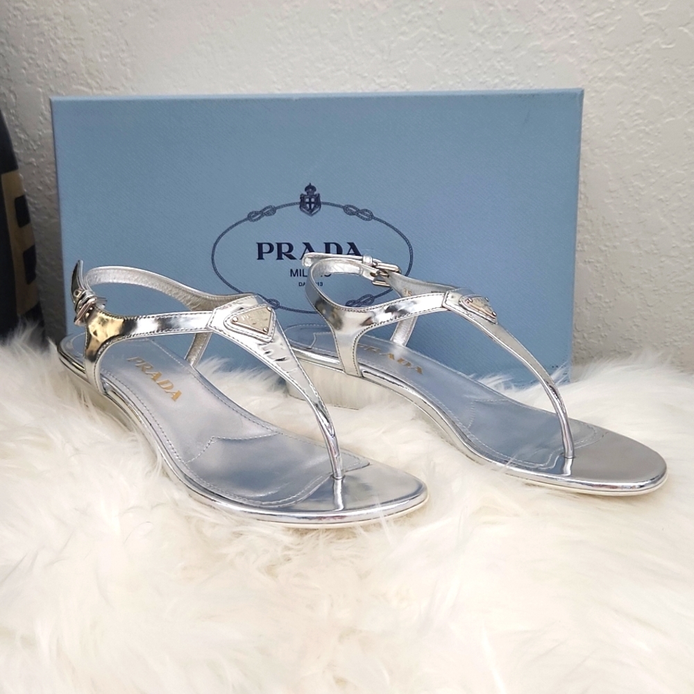 Authentic Prada silver sandals size 35.